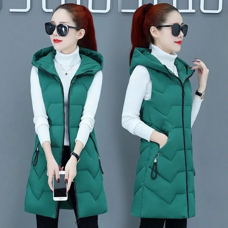 Áo Vest Bông Có Mũ Trùm Đầu Mùa Đông, Dành Cho Nữ, Dài Trung Bình Phong Cách Hàn Quốc, Mỏng Vừa Vặn, Bó Sát, Ngoại Cỡ, Áo Ghi Lê Dáng Rộng Rãi, Quần Áo Đệm Bông, Thời Trang, 2021 Hàng Mới Về Top Women