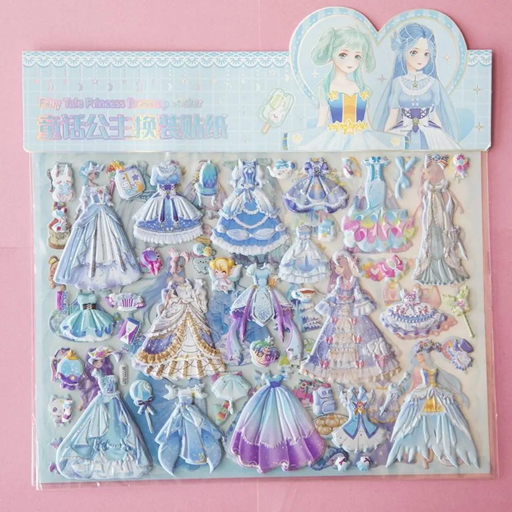 Miếng Dán Váy Công Chúa Trung Quốc Hai Lớp, Miếng Dán Thay Đổi Công Chúa Thủ Công Kawaii, Miếng Dán Văn Phòng Phẩm Lấp Lánh Tái Sử Dụng 3D Cho Trẻ Em