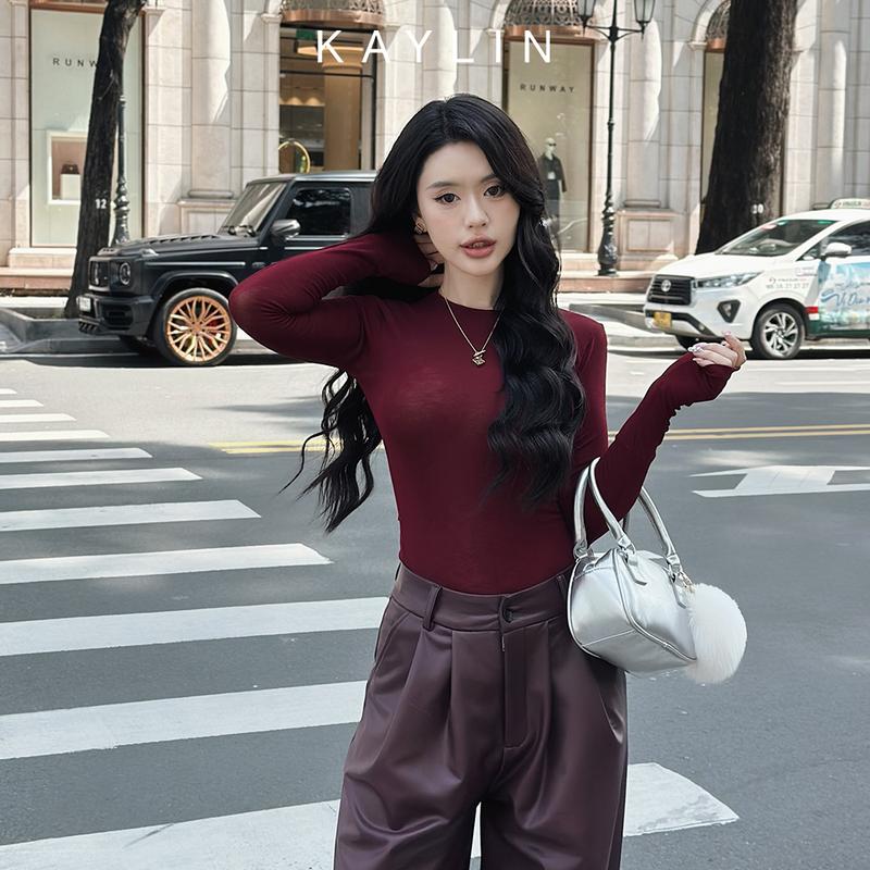 Áo thun nữ KAYLIN tay dài form Basic chất vải thun giấy mềm nhẹ thoáng mát phong cách - N2305 Top Women Cổ Tròn