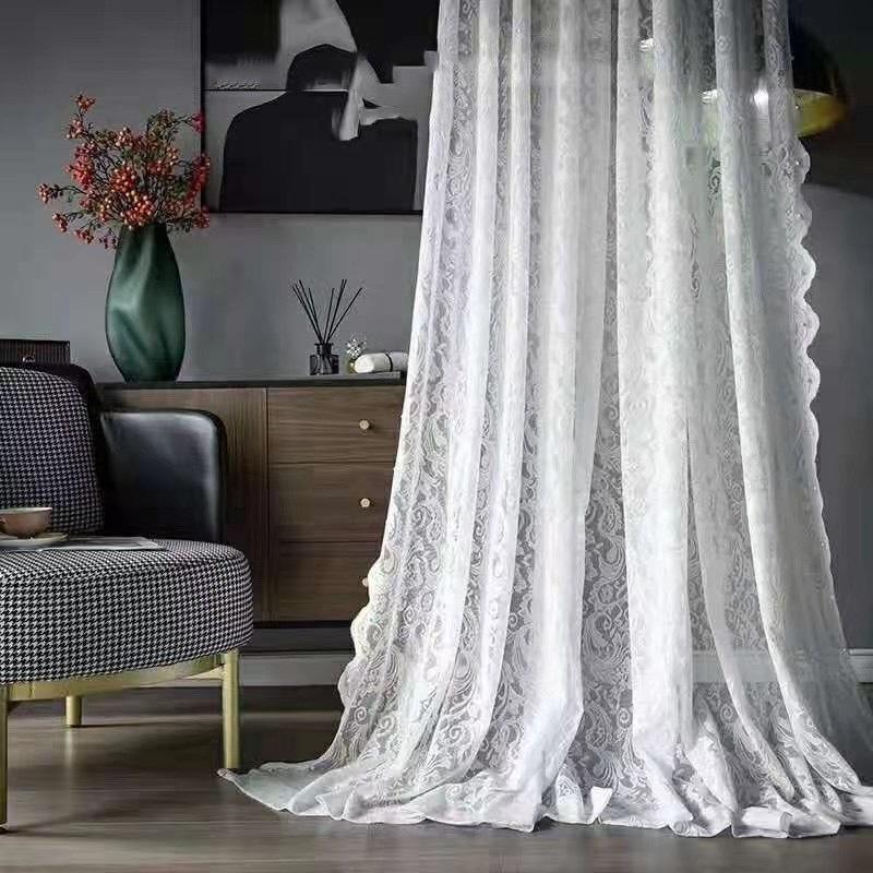 Korean Lace White Curtain Finished Curtain Yarn Without Punching Living Room Partition Rustic Door Curtain Balcony Floating Window Velcro 3