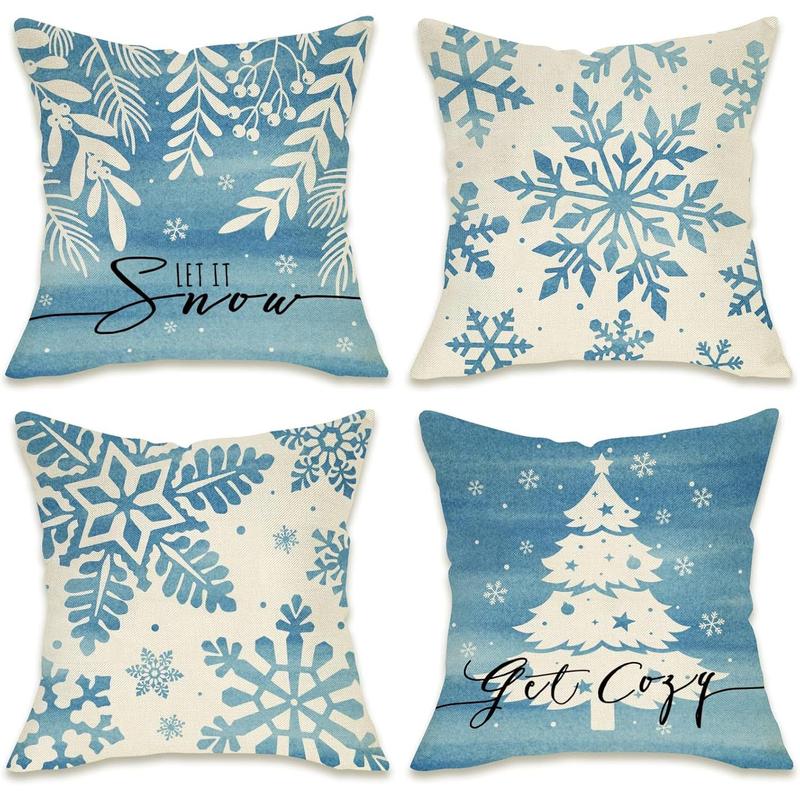 Blue Christmas Snow order Decorative Throw Pillow