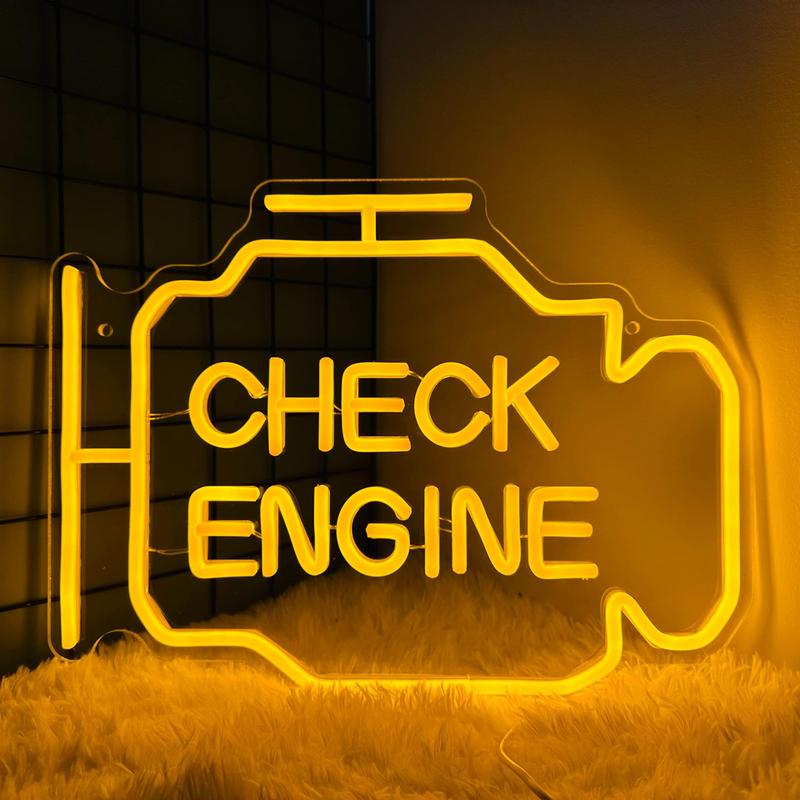 Product Introduction of Check Engine LED Neon Sign, USB Powered LED Wall Mounted Art Light, Glowing Ambient Light for Bedroom Game Room and Party Decoration 0