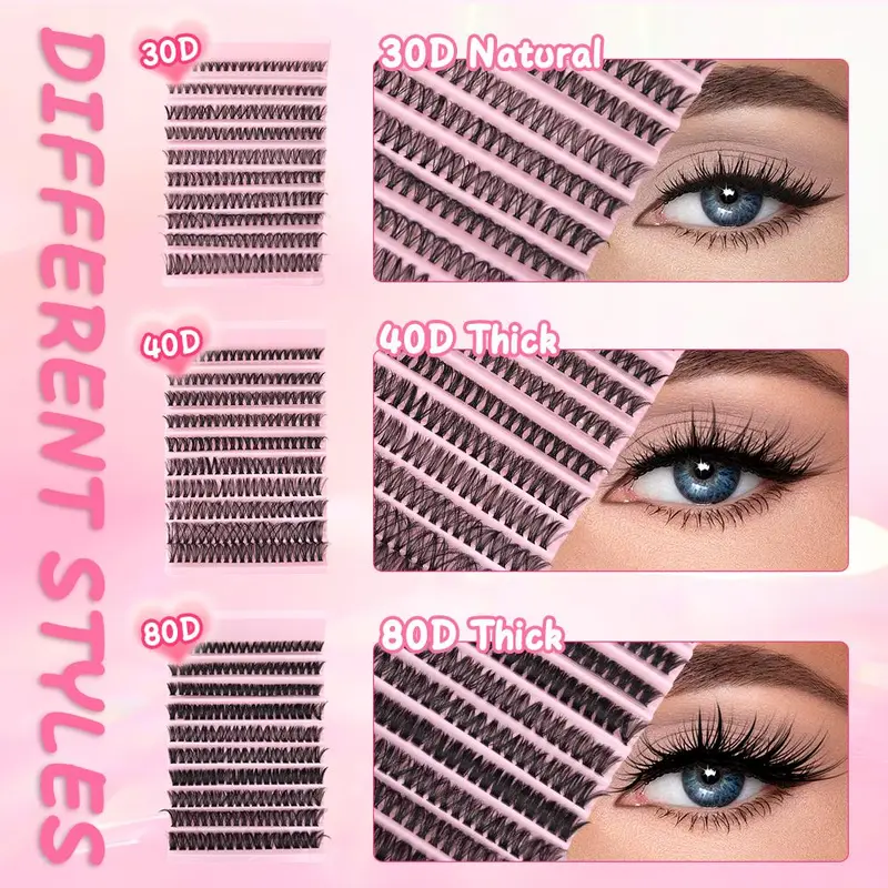 False Eyelashes with Tools Set, 1 Set Mixed Length Individual False Eyelashes with Tweezers & Brush & Glue & Eyelash Curler, Eye Makeup Enhancement Tool for Women, Cosmetic 4