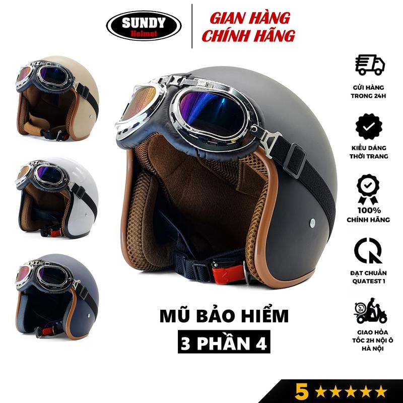  Mũ bảo hiểm 3 4 đầu SUNDY Helmet nhiều màu thời trang cao cấp nón nam nữ freesize 55-59cm 