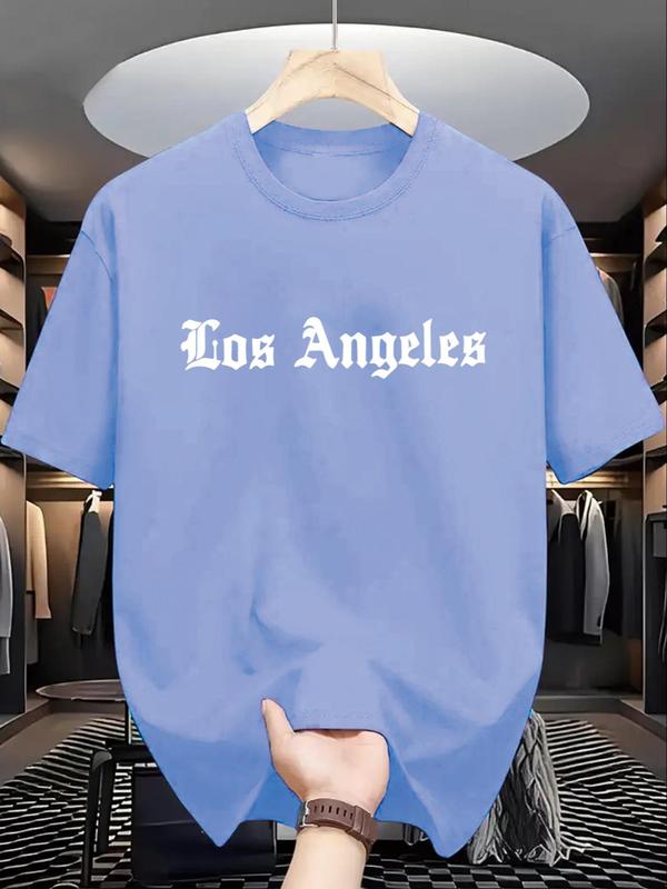 Men's Letter Print Round Neck Tee, Regular Fit Casual Short Sleeve Crew Neck T-Shirt for Summer, Fashion Men's Top for Daily Wear 2