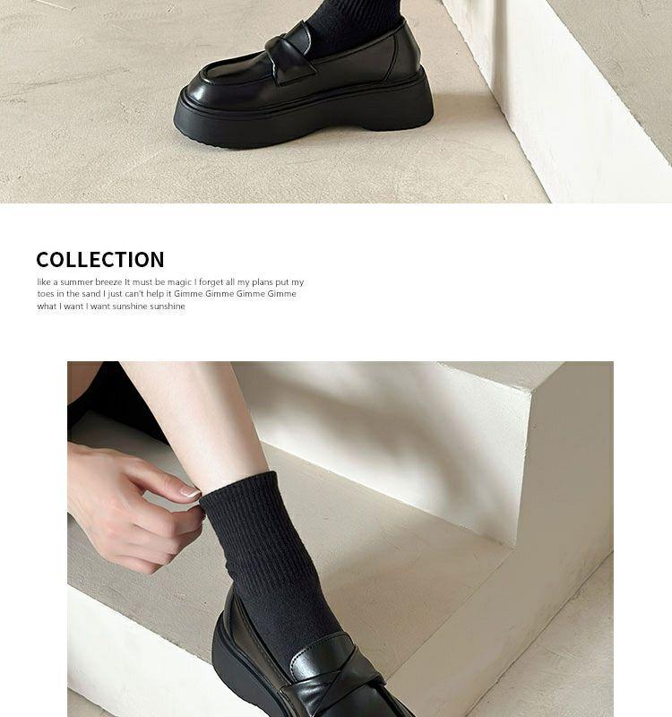 Product Introduction of British Style Women's Leather Shoes 2023 Summer Autumn New Thick-Soled Black Loafers Retro Slip-On Mary Jane Shoes nam 24