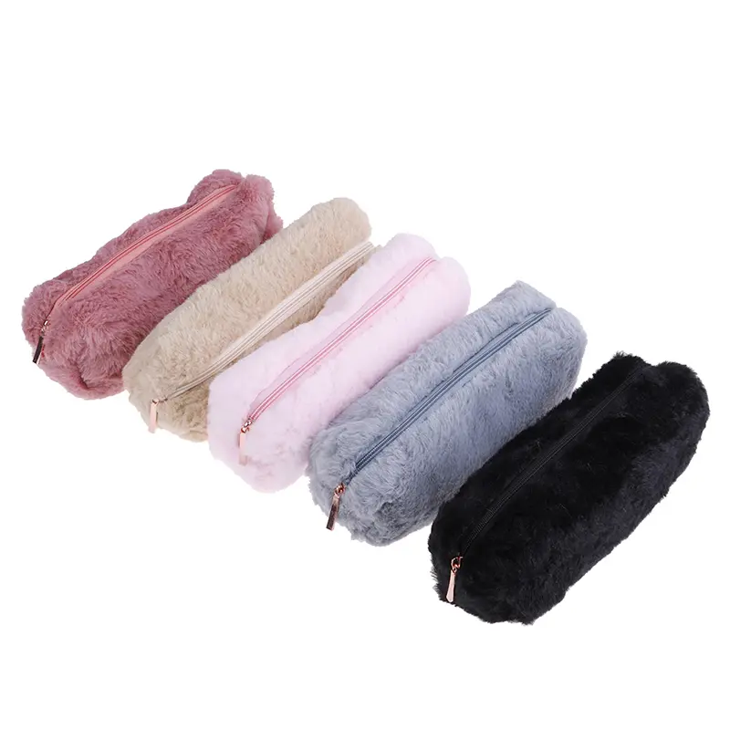 YZV - Sarung pensel mewah perempuan, 1X, comel, berbulu dan gebu, kantung solek, dompet, beg simpanan Stationery