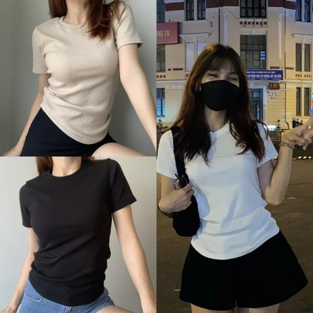 ÁO THUN BABY TEE TRƠN ĐƠN GIẢN, BASIC TEE FORM ÔM, BABY TEE BODY MA811 Nữ Top Women Voan Cổ Tròn Đen