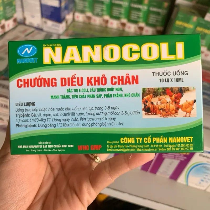 NANOCOLI 10ml chướng diều khô chân cho gà. 4