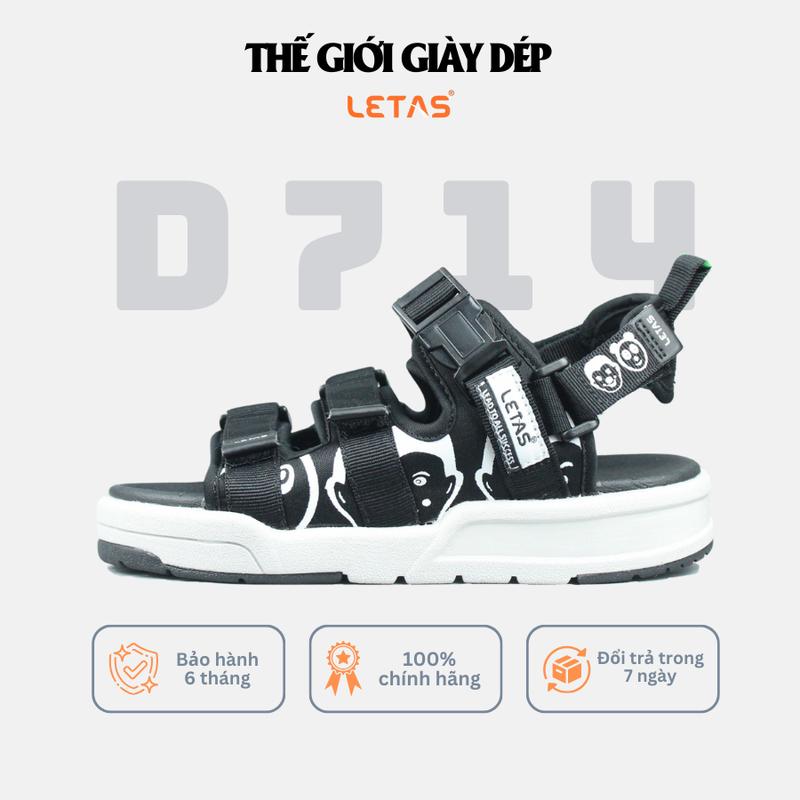 Giày sandal unisex Letas (D714 Đen Ghi) - Dép quai hậu dành cho học sinh, sinh viên đi học, hot trend, năng động, trẻ trung, dễ phối đồ. Đai đeo ngón chân Nam Đế Bằng DéP