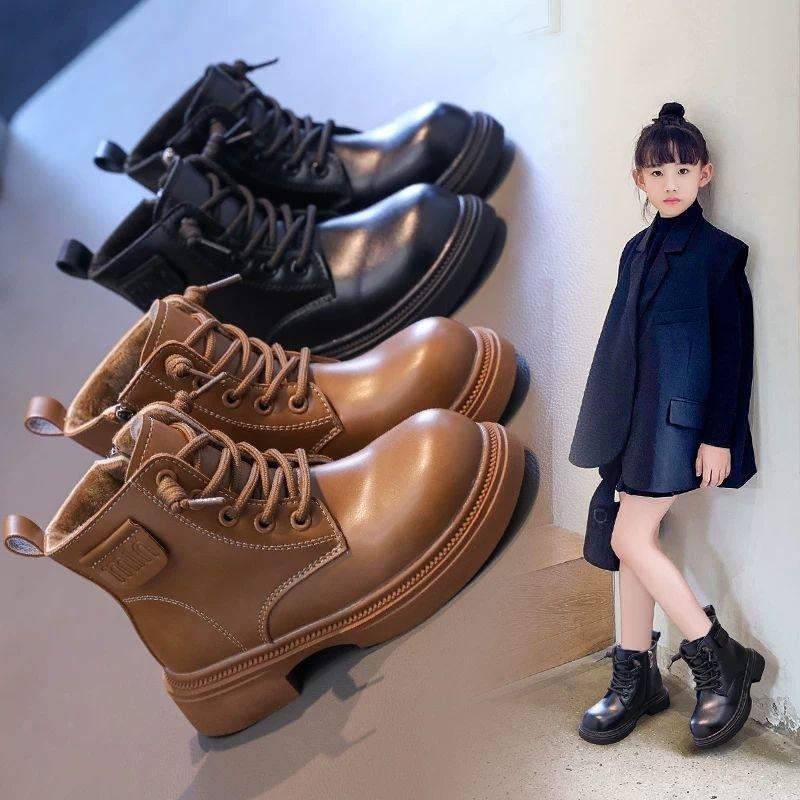 Bốt Chiến Binh Bé Gái ,Bốt Martin Lót Lông Cho Bé Gái 3-12 Tuổi, Giày Bốt Bé Gái phong Cách Hàn Quốc Cho Bé Sành Điệu, Bốt Da Pu Cổ Ngắn Cho Trẻ Em Gái