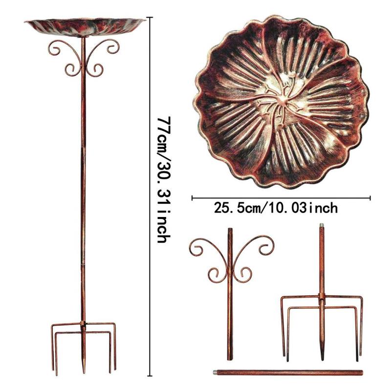 Product Introduction of Bird Bath Bowl with Prongs Base Stake Iron Birdbath for Outside Balcony Yard 0
