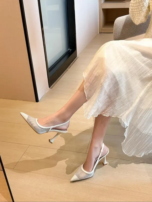 Women's Solid Color Pointed Toe High Heel Shoes, Elegant Fashionable Black Heels for Party, Daily Clothing Decor, Back Empty Versatile Shoes for Women, Footwear 6