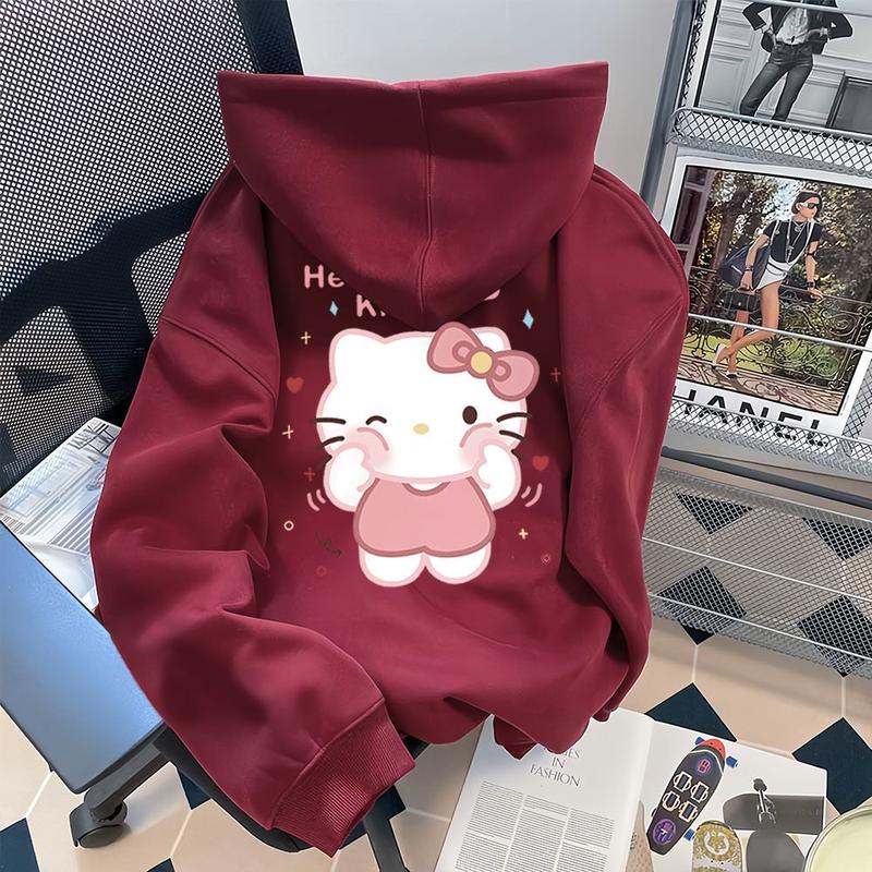 Áo Hoodie In Hình Hello Kitty, Phong Cách Mỹ, Dành Cho Bé Gái, Mặc Mùa Thu Và Mùa Đông, Đi Chơi, Dáng Rộng Vừa Vặn, Áo Khoác Đệm Lông Cừu Cổ Điển Có Thể Mặc Ngoài Trời, Chống Gió, Thích Hợp Cho Các Hoạt Động Ngoài Trời, Năm 2024 8