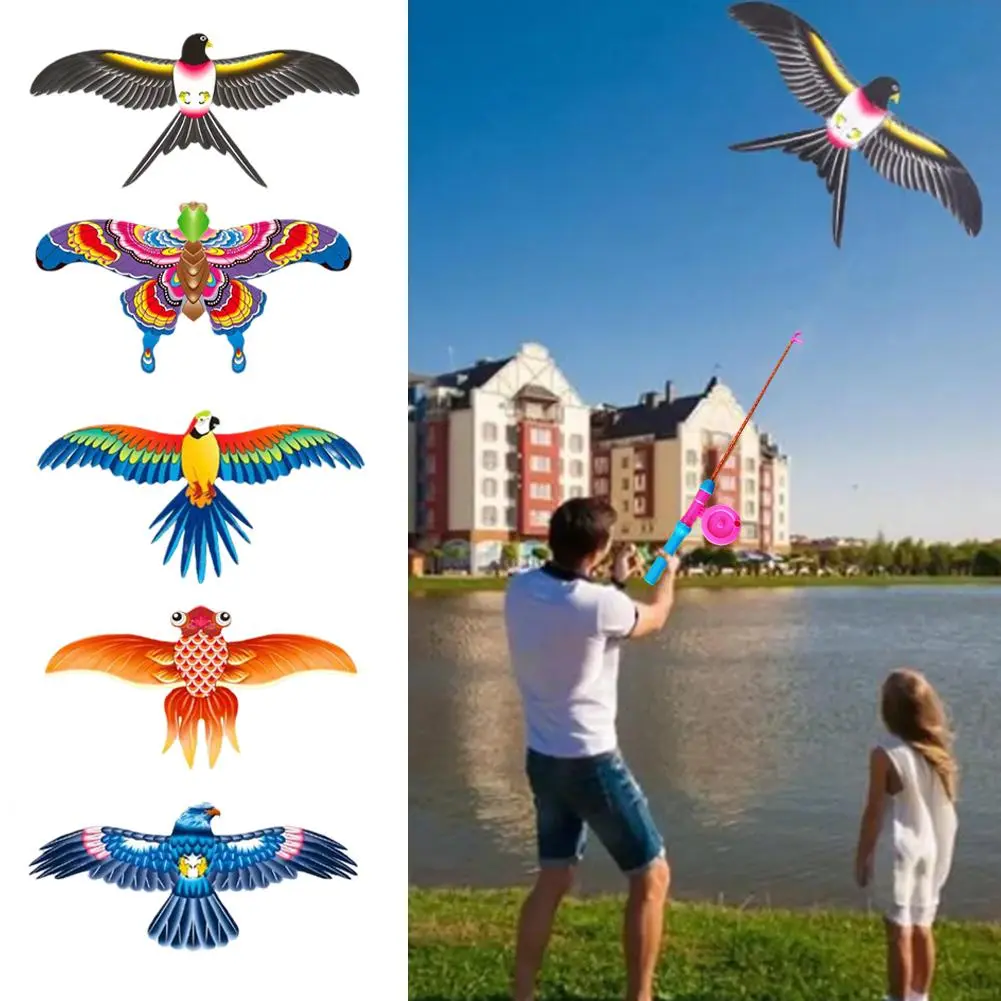 Fishing Rod Dynamic Kite Children's Outdoor Hand-held Kite Small Rod Free Fishing Kite Thread A6A6