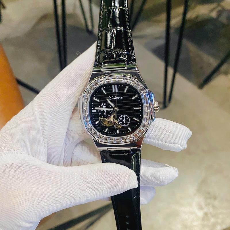 Dulunwe Đồng Hồ Cơ Nam Lộ Máy Đính Đá Automatic Dây Da Watch D888