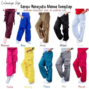 Celana Cargo Harajuku (Celana Saja) 10Warna Lengkap Bahan Parasut Unisex (Pembelian Khusus Hanya Celana Cargo Saja)