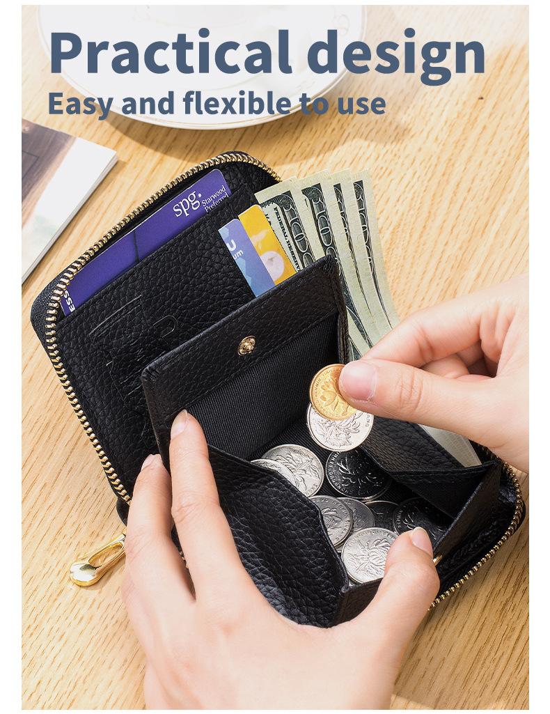 Product Introduction of New Genuine Leather Multi-Functional Short Wallet Women's Niche Coin Pocket Card Holder 14