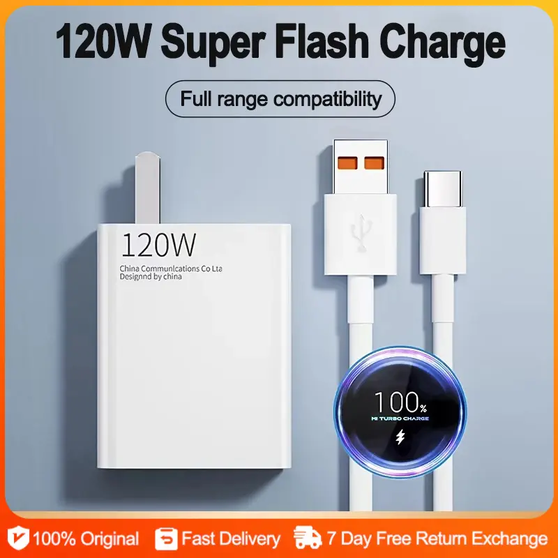 Type C Charger Set 120w 6A Original Super Fast Charger For Huawei Xiaomi Fast Charging Cable TypeC