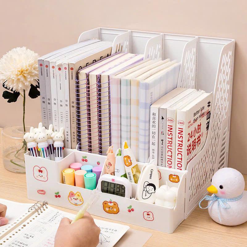 Giá Để Tài Liệu 4 Ngăn Kệ Nhựa Đựng Sách Đơn Giản Decor Bàn Học Tặng Kèm Sticker 1