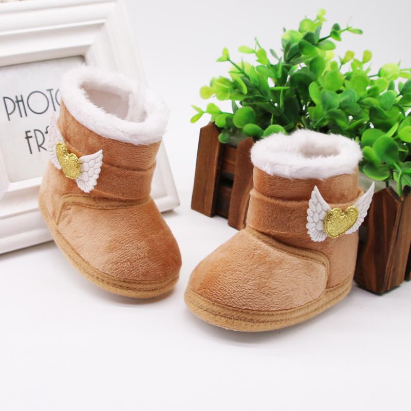 Product Introduction of Newborn Baby Girl Plush Snow Booties Keep Warm Shoes Non-Slip Sneaker Walking Soft-Soled Breathable Heart Wings First Walkers 36