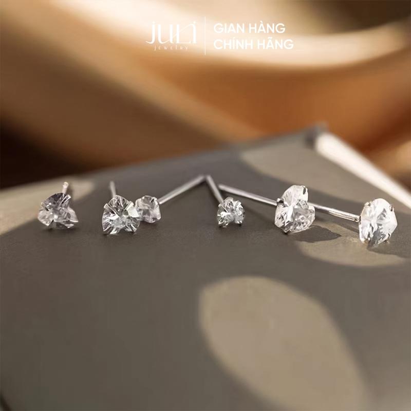 [Khuyến Mãi]Bông tai bằng bạc Ý trắng sáng lấp lánh, đính Kim Cương sang trọng Hot trend|KT1031 JULI 6