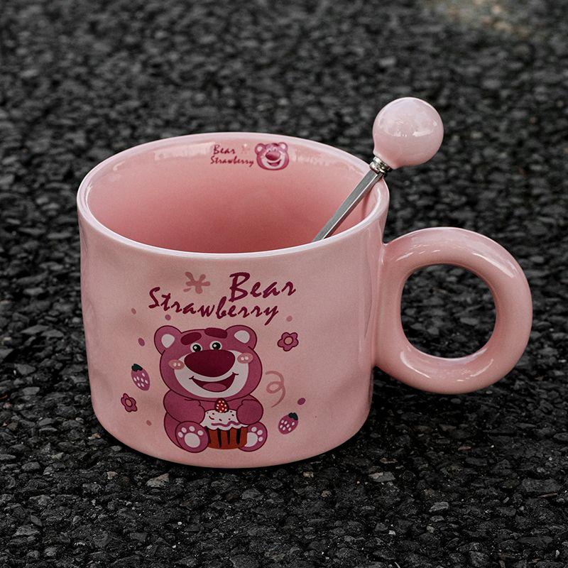 Product Introduction of [30 Days Hot Sale 980 Pieces] Girly Heart Internet Celebrity Water Cup Cute Strawberry Bear Mug High Appearance with Lid Spoon Student Couple Cup Breakfast Cup 10