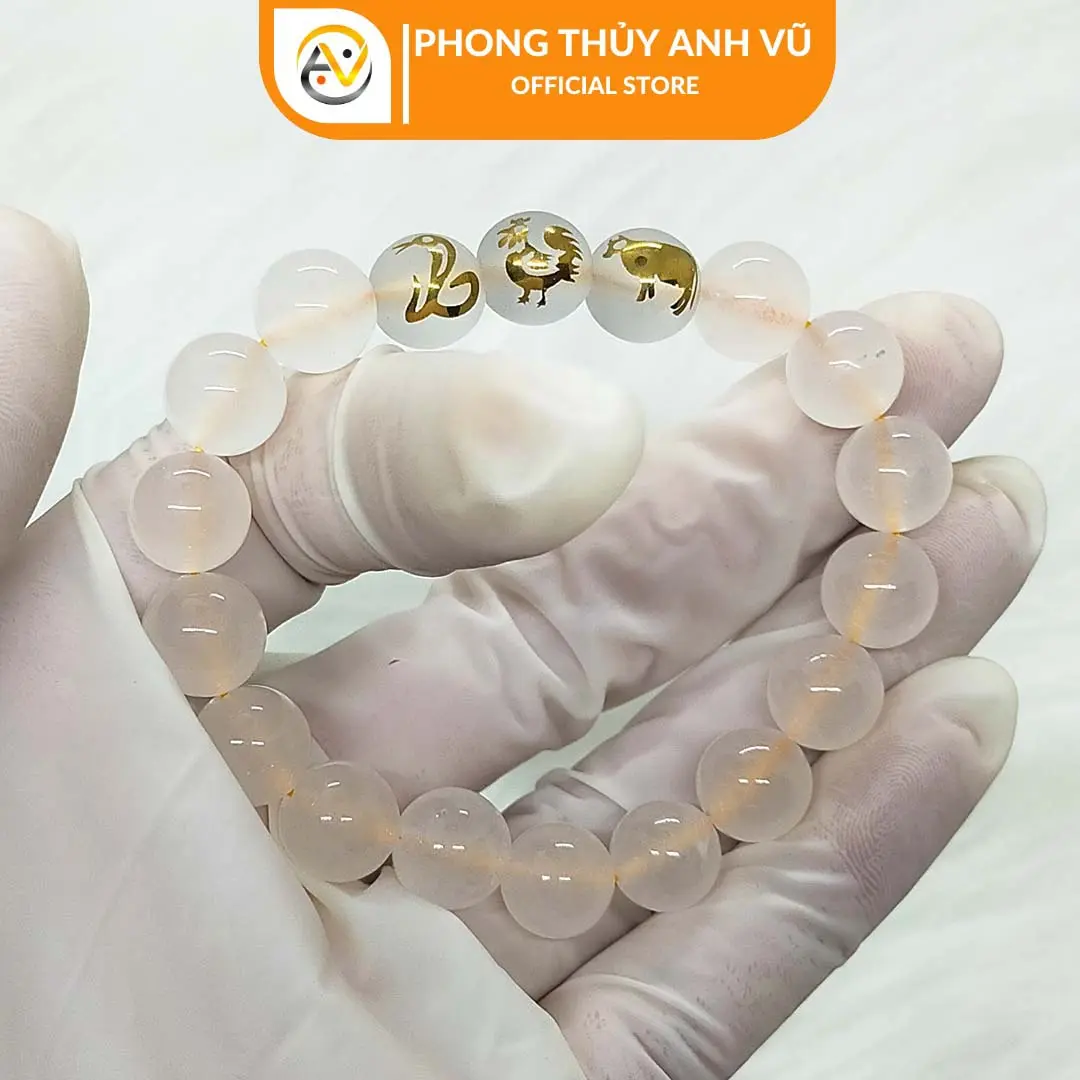 Vòng tay mã não trắng tam hợp tỵ dậu sửu - size 8 10ly - may mắn tài lộc