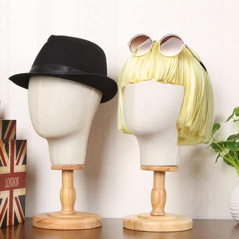 Local shipping- 21" Wig Head Stand, Mannequin Head Hat Display Stand Wig Holder Dome Canvas + Detachable Wood Stand, Canvas Block Mannequin Head Model Hat Rack Fabric Head 1