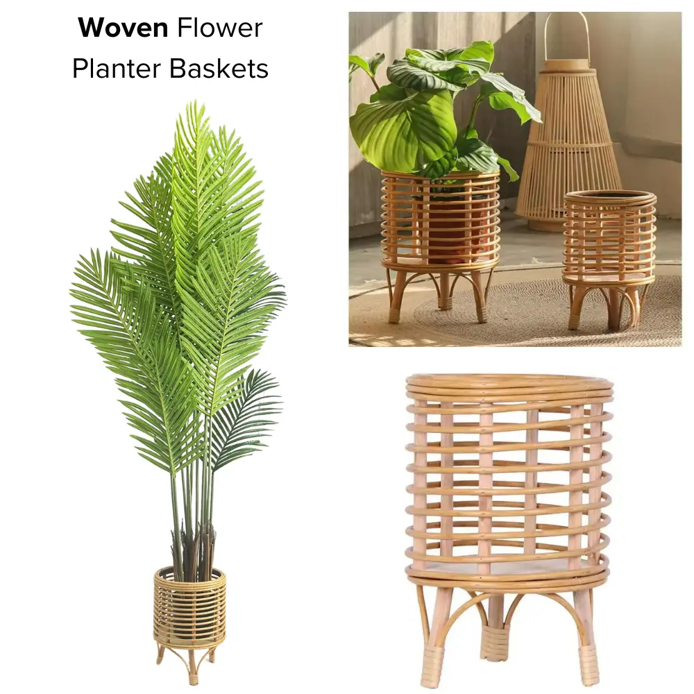 [SG] European Style Woven Flower Planter Baskets with Stand Vintage For large artificial plant
