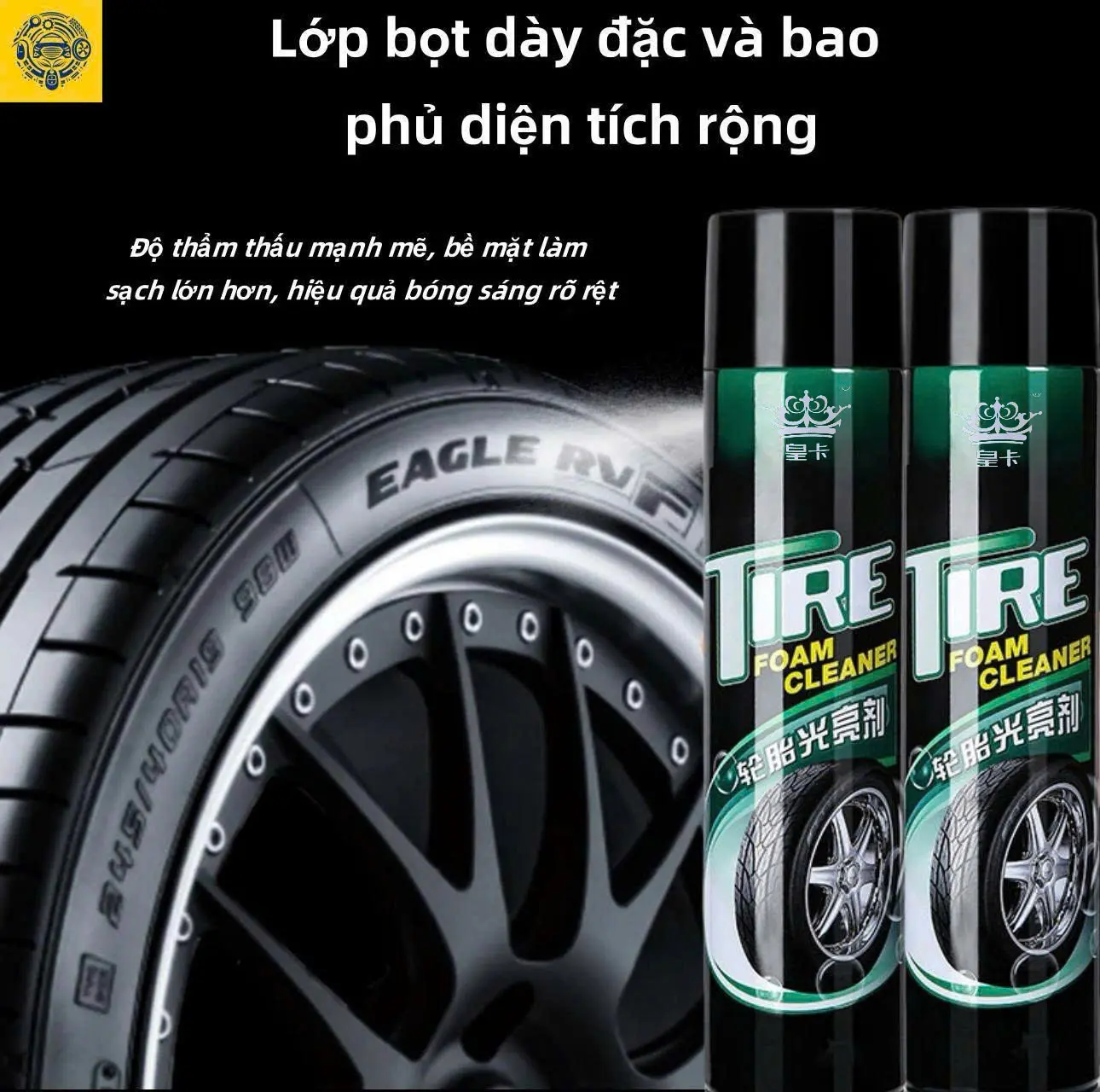 Chai xịt vệ sinh lốp xe ô tô xe máy, dưỡng bóng lốp xe, bảo vệ lốp ô tô TIRE dạng bọt 300-600ml