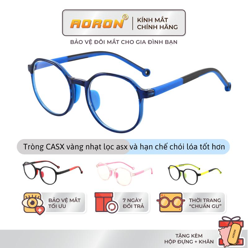 AORON - Kính Trẻ Em Chống Ánh Sáng Xanh Mắt Kính Cho Bé Từ 3 Tuổi - 10 Tuổi Tròng Kính Tròn Dễ Thương Gọng Kính TR Siêu Bền Có Thể Cài Dây Đeo Chống Tuột - AK159