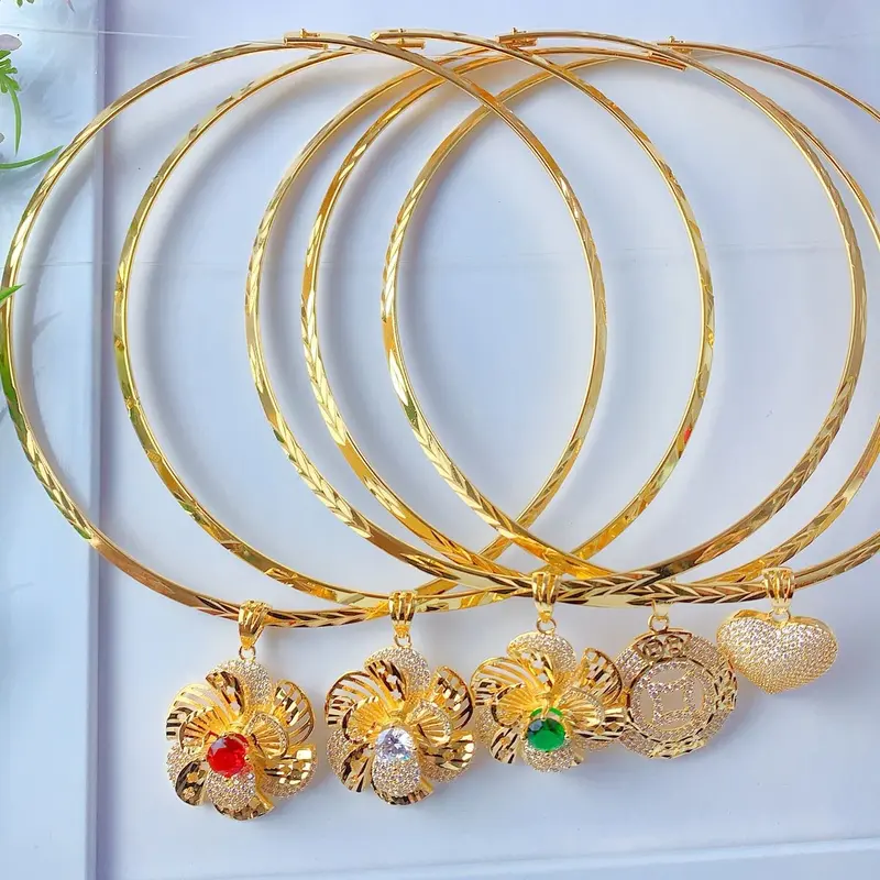 Com Bo kiềng cổ , hoa tai Nữ  mạ vàng 24k Kết Hợp Mặt Dây Chuyền Hoa mai Women 5