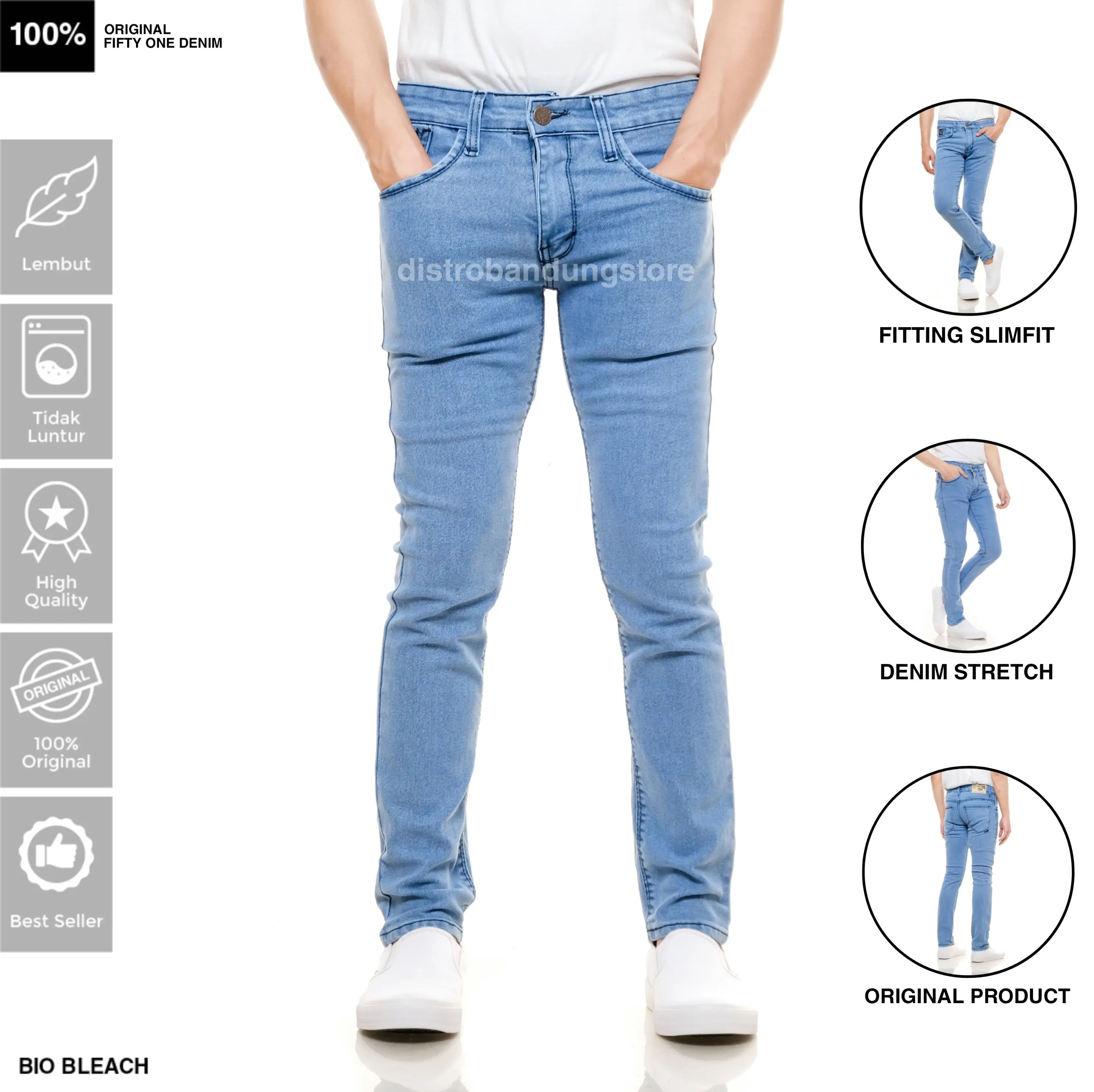FIFTYONE DENIM - Celana Jeans Pria Panjang Slim Fit Stretch Premium Bio Bleach