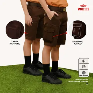Seragam Pramuka SD SMP Woffi Celana Pendek Coklat Kargo dan Polos Variasi Karet