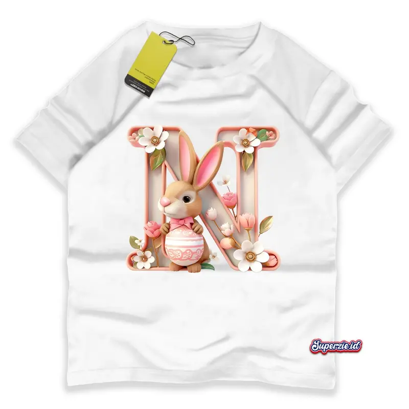 Superzie Kaos Anak 3 Dimensi Perempuan Lengan pendek Alphabet Huruf N Bunga Rabbit 4-13 Tahun 3D Print 3