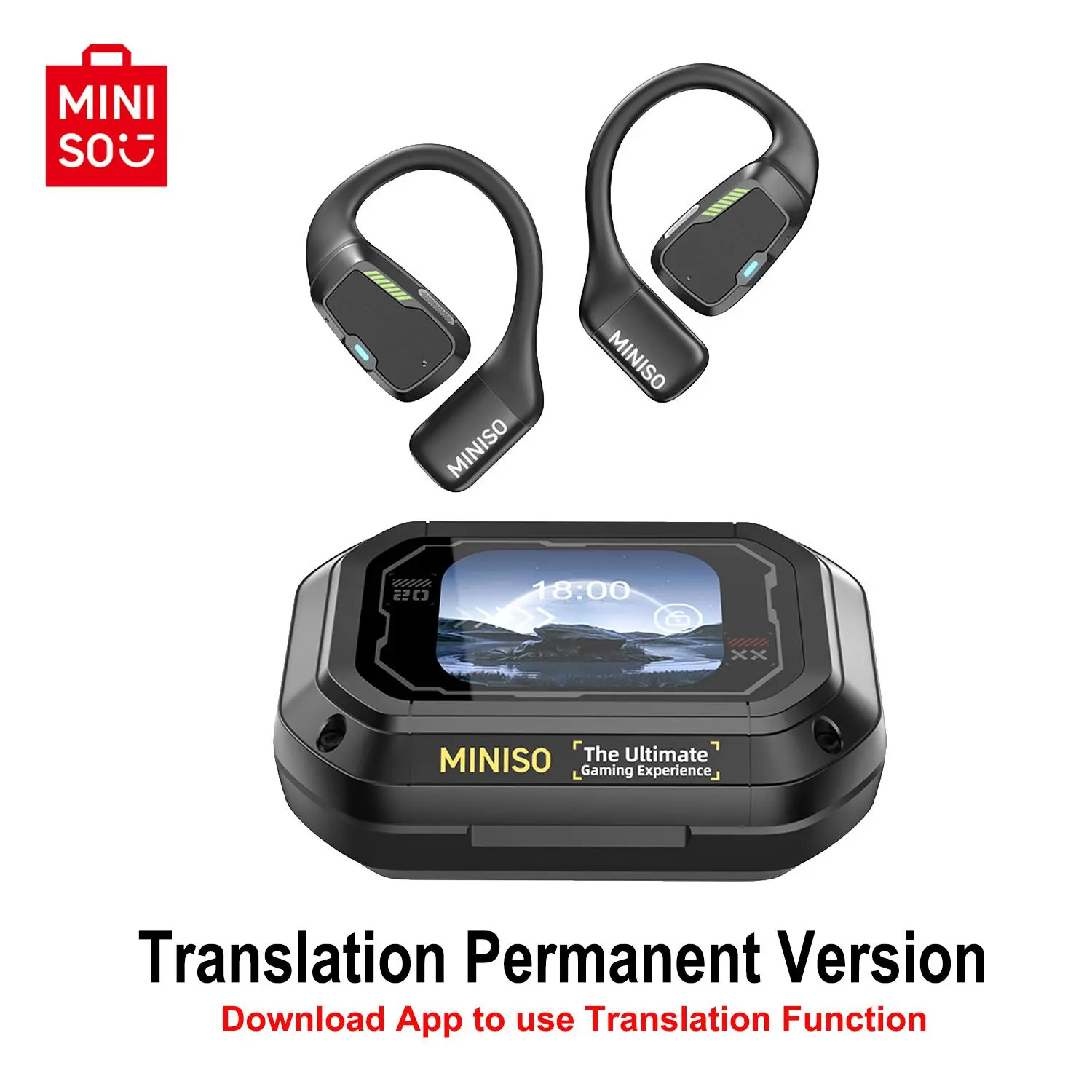 MINISO M98 Translation Wireless Earbuds Open Ear BT 5.4 Earphones Support 150 Languages Real Time Translation Earphones with LED Full Color Display Built-in Mic Headset Touch Screen Gaming Headsets 35Hours Play time HIFI Sound Quality Sports Headphones