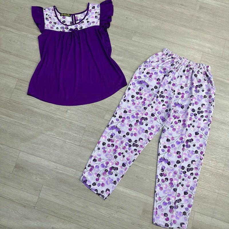 TPS257(M-6XL) Sét Bộ 9 Tấc  Nữ Cánh Tiên Phối Bi , ÁO Thun Lụa Dẻo , Quần Lụa Cao Cấp Big size TuyềnPhan 5