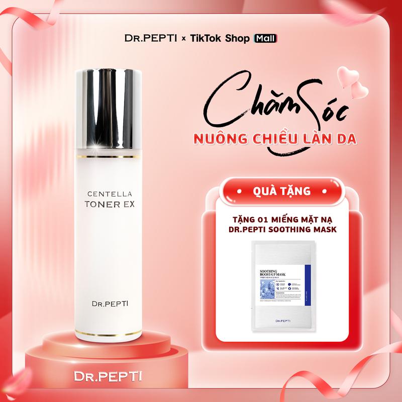 Nước Hoa Hồng Dưỡng Da Dr.Pepti Centella Toner EX Phiên Bản Mới Giúp Cấp Ẩm, Mịn Màng, Dưỡng Ẩm Da, Chăm Sóc Da, Dưỡng Da Mặt Skincare Cho Làn Da Đẹp Tặng 01 Mặt Nạ Dr.Pepti Soothing Mask (180ml)