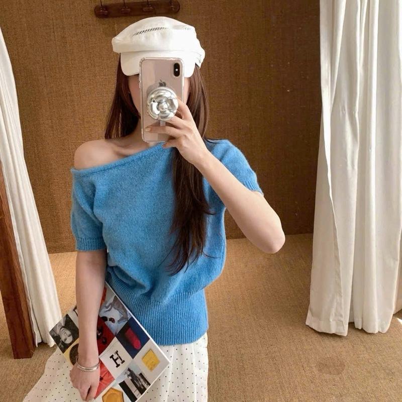 Áo cộc len mỏng trễ vai siêu xinh full màu 1
