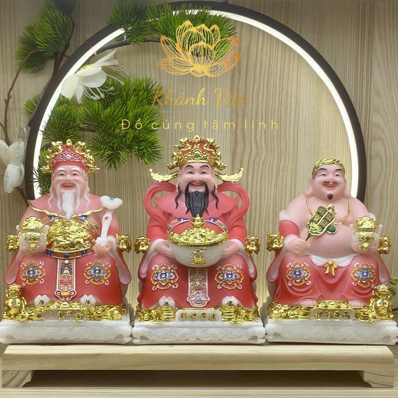 Combo 3 Tượng Thần Tài-Ông Địa-Thần Tiền Áo Gấm Rồng, Dây Chuyền Ngọc