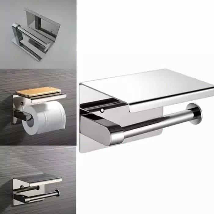 Tempat Tisu Toilet Stainless Tissue Gulung Roll Handphone HP Holder 4