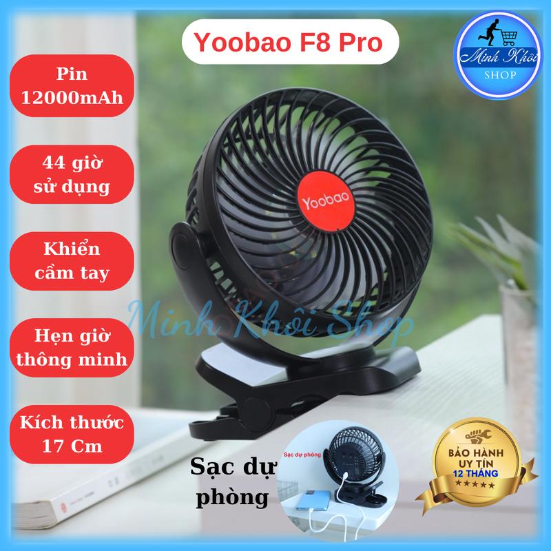 Quạt Kẹp Tích Điện Mini Để Bàn Yoobao F8 Pro Kiêm Sạc Dự Phòng 3in1 - Có Đèn Led Pin 12000mah sử dụng 12h-44h Xoay 720 Bảo Hành 12 Tháng