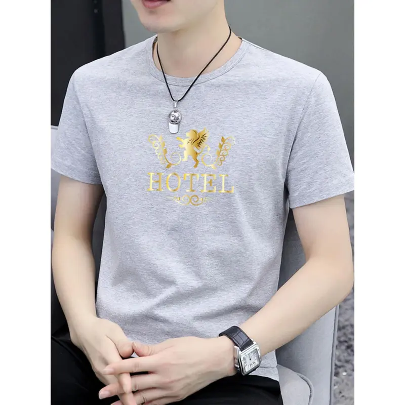 Áo Thun Nam Ngắn Tay Cổ Tròn, Phong Cách Mới Dễ Phối Đồ, In Hình, Màu Trơn Tay Lửng Áo, Quần Áo Mùa Hè, Áo Thun Mỏng, Hợp Xu hướng, Năm 2024 4