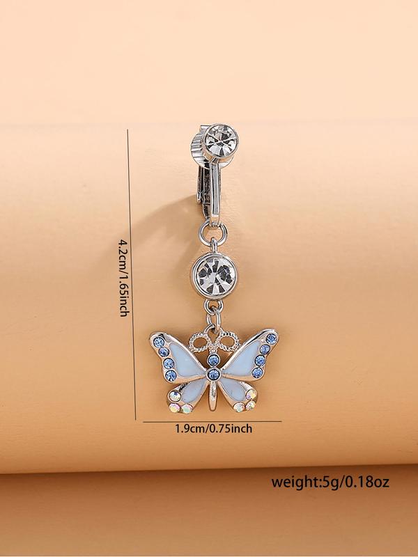 Rhinestone Butterfly Charm Fake Belly Button Ring, Women Belly No Piercing Body Jewelry, for Crop Top Decor 7