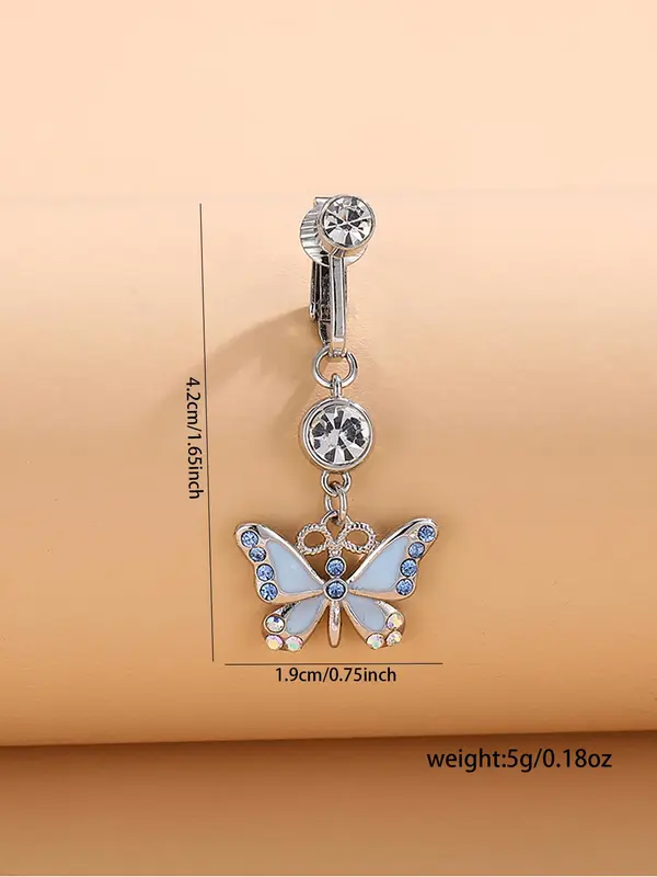 Rhinestone Butterfly Charm Fake Belly Button Ring, Women Belly No Piercing Body Jewelry, for Crop Top Decor 7