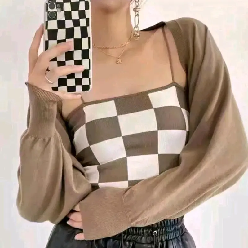 Paket Murah 6Pcs Tanktop motif kotak dengan cup BH singlet wanita tanpa kawat murah FS 6