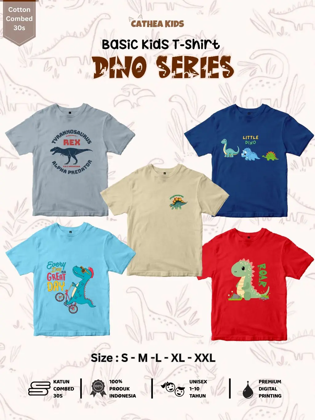 CATHEA KIDS DINO KAOS ANAK UNISEX CEWEK COWOK 1-10TAHUN MOTIF KARTUN DAN GAME KEKINIAN