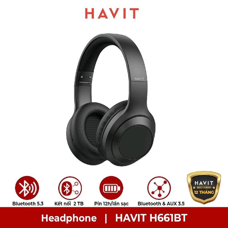 Tai nghe Bluetooth Headphone Havit H661BT Pin 12 tiếng | Kết nối 2 thiết bị | BT 5.3 - Hàng chính hãng BH 12 Tháng