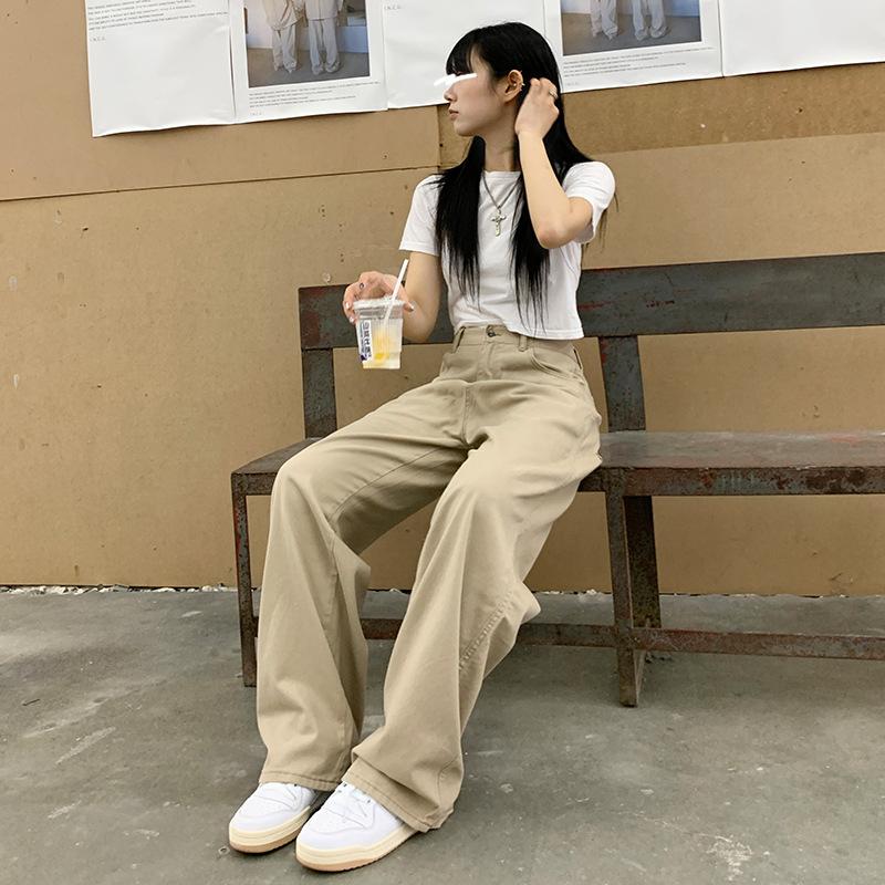 Quần Jean Kaki Nữ MIAA  Trơn Cạp Cao Ống Rộng Dáng Suông Đứng, quần kaki nữ lưng cao màu trơn Pants Women | BigBuy360 - bigbuy360.vn